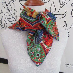 Red orange yellow green blue paisley neck scarf